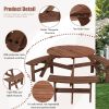 6-Person Circular Outdoor Wooden Picnic Table with 3 Built-in Benches;  for Patio Backyard Garden;  DIY;  1720lb Capacity;  Natural/Gray