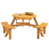 6-Person Circular Outdoor Wooden Picnic Table with 3 Built-in Benches;  for Patio Backyard Garden;  DIY;  1720lb Capacity;  Natural/Gray