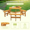 6-Person Circular Outdoor Wooden Picnic Table with 3 Built-in Benches;  for Patio Backyard Garden;  DIY;  1720lb Capacity;  Natural/Gray