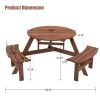 6-Person Circular Outdoor Wooden Picnic Table with 3 Built-in Benches;  for Patio Backyard Garden;  DIY;  1720lb Capacity;  Natural/Gray