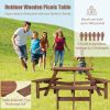 6-Person Circular Outdoor Wooden Picnic Table with 3 Built-in Benches;  for Patio Backyard Garden;  DIY;  1720lb Capacity;  Natural/Gray