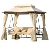 8.9 Ft. W x 5.9 Ft. D Outdoor Gazebo with Convertible Swing Bench;  Double Roof Soft Canopy Garden Backyard Gazebo with Mosquito Netting Suitable for