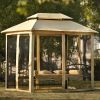 8.9 Ft. W x 5.9 Ft. D Outdoor Gazebo with Convertible Swing Bench;  Double Roof Soft Canopy Garden Backyard Gazebo with Mosquito Netting Suitable for