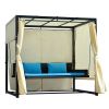 [VIDEO provided]U_Style 2-3 People Outdoor Swing Bed; Adjustable Curtains; Suitable For Balconies;  Gardens And Other Places