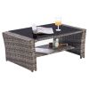 4 Pieces Outdoor Patio Furniture Sets Garden Rattan Chair Wicker Set;  Poolside Lawn Chairs with Tempered Glass Coffee Table Porch Furniture