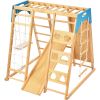 Wooden Indoor Kids Playground Jungle Gym with Slide; Toddlers Wooden Climber 8-in-1 Slide Playset; Wooden Rock Climbing Wall with Rope Wall Climb; Mon