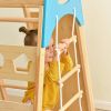 Wooden Indoor Kids Playground Jungle Gym with Slide; Toddlers Wooden Climber 8-in-1 Slide Playset; Wooden Rock Climbing Wall with Rope Wall Climb; Mon