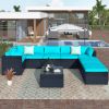 9-piece Outdoor Patio PE Wicker Rattan conversation Sectional Sofa sets with 3 sofa, 3 corner sofa, 2 ottomans, and 1 glass coffee table, removable so