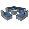 9 Piece Rattan Sectional Seating Group with Cushions and Ottoman, Patio Furniture Sets, Outdoor Wicker Sectional