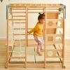 Wooden Indoor Kids Playground Jungle Gym with Slide; Toddlers Wooden Climber 8-in-1 Slide Playset; Wooden Rock Climbing Wall with Rope Wall Climb; Mon