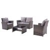 4 Pieces Outdoor Patio Furniture Sets Garden Rattan Chair Wicker Set;  Poolside Lawn Chairs with Tempered Glass Coffee Table Porch Furniture