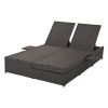 Outdoor Double Sunbed;  Wicker Rattan Patio Reclining Chairs with Adjustable Backrest and Seat;  Conversational Set for 2 Person