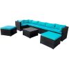 9-piece Outdoor Patio PE Wicker Rattan conversation Sectional Sofa sets with 3 sofa, 3 corner sofa, 2 ottomans, and 1 glass coffee table, removable so