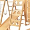 Wooden Indoor Kids Playground Jungle Gym with Slide; Toddlers Wooden Climber 8-in-1 Slide Playset; Wooden Rock Climbing Wall with Rope Wall Climb; Mon