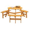 6-Person Circular Outdoor Wooden Picnic Table with 3 Built-in Benches;  for Patio Backyard Garden;  DIY;  1720lb Capacity;  Natural/Gray