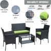 4 PC Rattan Patio Furniture Set Outdoor Patio Cushioned Seat Wicker Sofa