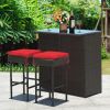 3 Pieces Patio Rattan Wicker Bar Table Stools Dining Set