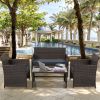 Cpintltr 4 Pieces Outdoor Wicker Furniture Sets PE Rattan Chair Patio Conversation Sets with Soft Cushions and Glass Tabletop Poolside Lawn Chairs for