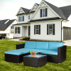 Outdoor Garden Patio Furniture 5-Piece Brown PE Rattan Wicker Sectional Cushioned Sofa Sets