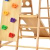 Wooden Indoor Kids Playground Jungle Gym with Slide; Toddlers Wooden Climber 8-in-1 Slide Playset; Wooden Rock Climbing Wall with Rope Wall Climb; Mon