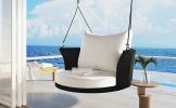 33.8' Single Person Hanging Seat; Rattan Woven Swing Chair; Porch Swing With Ropes