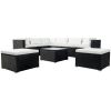 9-piece Outdoor Patio PE Wicker Rattan conversation Sectional Sofa sets with 3 sofa, 3 corner sofa, 2 ottomans, and 1 glass coffee table, removable so