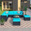 9-piece Outdoor Patio PE Wicker Rattan conversation Sectional Sofa sets with 3 sofa, 3 corner sofa, 2 ottomans, and 1 glass coffee table, removable so