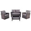 4 Pieces Outdoor Patio Furniture Sets Garden Rattan Chair Wicker Set;  Poolside Lawn Chairs with Tempered Glass Coffee Table Porch Furniture