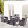 4 Pieces Outdoor Patio Furniture Sets Garden Rattan Chair Wicker Set;  Poolside Lawn Chairs with Tempered Glass Coffee Table Porch Furniture