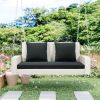 2-Person Wicker Hanging Porch Swing with Chains; Cushion; Pillow; Rattan Swing Bench for Garden; Backyard; Pond. (Brown Wicker; Beige Cushion)