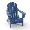 Folding Adirondack Chair;  Fire Pit Chair; Patio Outdoor Chairs All-Weather Proof HDPE Resin for BBQ Beach Deck Garden Lawn Backyard-Navy Blue