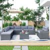 9-piece Outdoor Patio Large Wicker Sofa Set, Rattan Sofa set for Garden, Backyard,Porch and Poolside, Black wicker, Beige Cushion