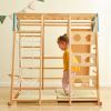 Wooden Indoor Kids Playground Jungle Gym with Slide; Toddlers Wooden Climber 8-in-1 Slide Playset; Wooden Rock Climbing Wall with Rope Wall Climb; Mon