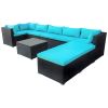 9-piece Outdoor Patio PE Wicker Rattan conversation Sectional Sofa sets with 3 sofa, 3 corner sofa, 2 ottomans, and 1 glass coffee table, removable so