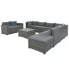 9-piece Outdoor Patio Large Wicker Sofa Set, Rattan Sofa set for Garden, Backyard,Porch and Poolside, Black wicker, Beige Cushion