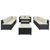 9-piece Outdoor Patio Large Wicker Sofa Set, Rattan Sofa set for Garden, Backyard,Porch and Poolside, Black wicker, Beige Cushion